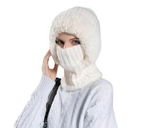 3 in 1 Beanie Hat for Women, Sherpa Hood Ski Mask, Fall Winter Warm Knitted Windproof Balaclava Scarf with Face Cover for Outdoor Skiing Hiking