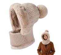 3 in 1 Beanie Hat for Women, Winter Warm Knitted Cap＆Neck Warmer Sets, Flexible Knit beanie Hat with Scarf & Face Mask, Windproof Balaclava for Outdoor Sports, Fashionable Winter Gift (Light card)
