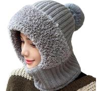 3 In 1 Beanie Hat for Women, With Scarf and Mask, Winter Warm Knitted Cap ＆ Neck Warmer Sets, Soft Thick Fleece Lined, Women's Outdoors Windproof Hooded Scarf, Winter Skiing Hiking Xmas Gift (grey-A)