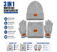 3 in 1 Beanie Hat Scarf Gloves Unisex Winter Set