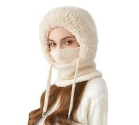 3 in 1 Beanie Hat with Scarf and Mask, 3 in 1 Beanie Hat for Women, Elastic Warm Knitted Hat Winter Balaclava for Women