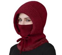 3 in 1 Beanie Hat with Scarf and Mask for Women Winter Thermal Fleece Balaclava Women's Outdoors Windproof Scarf Hat Warm Neck Warmer Sets with Adjustable Drawstring