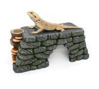 3 in 1 Bearded Dragon Basking Platform, Reptile Habitat Hideout Cave with Food Bowl, Terrarium Decor Accessories for Lizard Snake Gecko