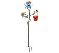3-in-1 Bird House with Pole for Outside, Multi-Colored Metal Bird Houses for Outside, Durable Colorful Birdhouse on Stake for Bluebirds, Squirrel Proof with Easy-Clean Rear Doors, Garden Decor