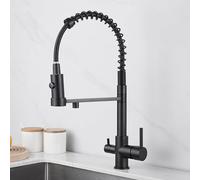 3-in-1 Black Kitchen Sink Faucet with Dual Lever Mixer & Pull-Out Sprayer - Versatile Modern Design Durable & Stylish for Ultimate Kitchen Convenience.
