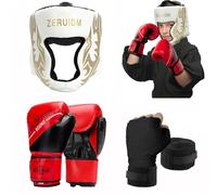 3 in 1 Boxing Headwear and Gloves Set for Kids Adults Men 1 Pair Training Sparring Gear Head Guard for MMA Kickboxing Muay Thai Boxing Equipment (White)