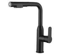 3-in-1 Brass Kitchen Faucet, 360° Swivel Pull Down Tap with 2 Spray Modes, Single Handle Hot & Cold Mixer, Gun Grey Finish, Ideal for Modern Kitchens (Black)