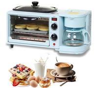 3-In-1 Breakfast Station, Electric Multifunctional Machine with 1.2L Cooking Pot, 9L Large Capacity Baking Area, and Coffee maker, for Apartments Kitchenettes, Independent Control blue