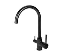 3-in-1 Brushed Gold Kitchen Faucet - 360° Swivel Stainless Steel Deck Mount Contemporary Design Dual Handle Single Hole 3-Way Tap 35MM Height & Width