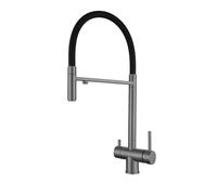 3-in-1 Brushed Kitchen Mixer Tap with Water Filter, Pull-Out Spray, Dual Lever Control & Flexible Spout for Modern Sinks