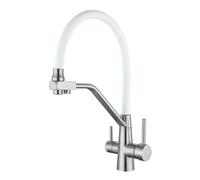 3-in-1 Brushed White Kitchen Faucet - Pull-Out Spray Tap with Dual Lever Easy Water Control Ideal for Home Cooking & Drinking Water Modern Flexible Design