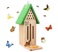 3-in-1 Butterfly House Butterfly Feeder Bee House, Wooden Butterfly Houses for The Garden, Butterfly House Garden Kit Butterfly Feeders for Outdoors, Natural Butterfly Habitat with Butterfly Puddler