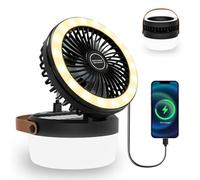 3-in-1 Camping Fan, Portable Solar Fan Rechargeable with LED Lantern, Battery Powered & Solar Camping Fan Light with Hanging Hook for Tent, 3 Speeds USB Fans for Camping Essentials, RV Travel, Outdoor