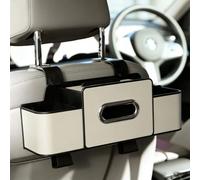 3-in-1 Car Backseat Organizer, Multifunctional Car Seat Back Storage Box with Cup Holders Tissue Box Trash Bin Hooks, Keep Ride Clean Organized for Phones Snacks Handbags (White)