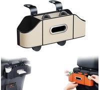 3 in 1 Car Backseat Organizer with Trash Can and No-Spill Cup Holders,Car Seat Cup Holder with Hooks,Leather Tissue Box,Compatible with Most Vehicles, Adjustable Car Hanging Storage Box (Beige)