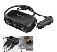 3-in-1 Car Charger Splitter with Dual USB, 120W 12V/24V Cigarette Lighter Adapter for Dash Cam/Phone/GPS - Fast Charging USB C & A Ports Multi Socket Car Accessory