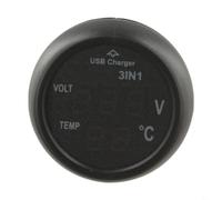 3 In 1 Car Voltmeter Thermometer USB For Charger For 12V 24V | Monitors Voltage And Temperature In Real Time With A Wide -9°C To 80°C Detection Range. Built With Dual USB Output