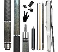 3-in-1 Carbon Fiber/Maple Wood 19oz Pool Cue Stick 58" Professional Billiard with Screw-in Extension and Leather Case & 13mm Tip, for Adults Pro Player (Gray