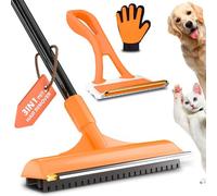 3 in 1 Multi-Surface Pet Hair Removal Tool Kit - Reusable Carpet Rake w 58''Adjustable Handle,Rubber Broom,Handheld Brush,Carpet Scraper Brush for Rugs,Couch,Floors,Furniture,No Bending& Kneeling