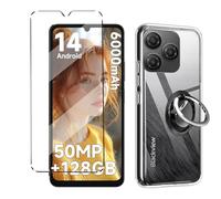 3-in-1 Case + Phone holder Ring Compatible with Blackview WAVE 8C/ Blackview WAVE 8 / OSCAL FLAT 2 / OSCAL FLAT 2C Cover with 1 Pack Tempered Glass Screen Protector, Slim Fit Soft Phone Case - Clear