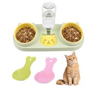 3-in-1 Cat Food and Water Bowl Set | 15° Tilted Stand & 2 Spoons Elevated Raised Cat Food Bowl, Kittens Small Pets
