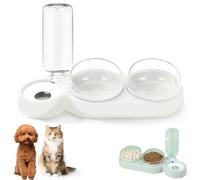 3-In-1 Cat Food And Water Bowl Set,Detachable Bowls For Cat Dog,Double Cat Bowls with Automatic Water Dispenser,Anti-Spill Feeder With Stand For Cat Dog(White)