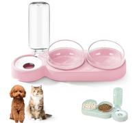 3-In-1 Cat Food And Water Bowl Set,Detachable Bowls For Cat Dog,Double Cat Bowls with Automatic Water Dispenser,Anti-Spill Feeder With Stand For Cat Dog(Pink)
