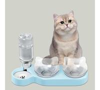 3-In-1 Cat Food And Water Bowl Set, Tilted 15° Bowl,Cat Bowl with Gravity Feeder, Easy to Clean, Cats and Puppies Food and Water Feeding (Blue)