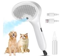 3 in 1 Cat Steam Brush for Cats & Dogs, Pet Spray Hair Removal Comb for Shedding & Grooming, Rechargeable Water Brush for Long & Short Haired Pets with Release Button(White)