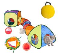 3 In 1 Cat Tunnels For Indoor Cats,Cat Play Tunnels With 2 Hanging Ball,Cat Enclosures Cat Cubes Tent Foldable With Storage Bag For Indoor Outdoor Pets Puppy Bunny Rabbit Piggy-Rainbow