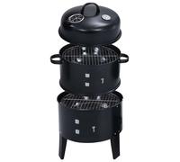 Charcoal Smoker BBQ Grill Black Steel 40x80 cm 3-in-1 Thermometer Ash+WaterBowl