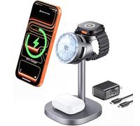 3 in 1 Charging Station Compatible with MagSafe Charger, Fast 25W Magnetic Wireless Charger Dock with TEC Active Cooling for iPhone 17/16/15/14/13/12, Apple Watch, AirPods(45W Adapter Included)