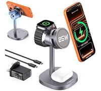 3 in 1 Charging Station Compatible with MagSafe Charger, Qi2.2 25W Magnetic Wireless Charger Dock with TEC Active Cooling for iPhone 17/16/15/14/13/12, Apple Watch, AirPods(45W Adapter Included)
