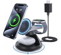 3 in 1 Charging Station for Apple MagSafe Charger Compat, 15W Magnetic Wireless Charger Stand, 360° Rotating Dock, Wireless Charging Station for iPhone 17 16 15 14 13 12 Series for iWatch for AirPods