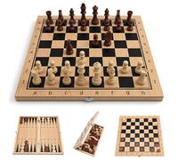 3 in 1 Chess Set, 12" Foldable Chess, Portable Wooden Travel Folding Backgammon Set & Checkers Kit for Adults