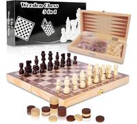 3 in 1 Chess Set comprising chess, backgammon and draughts, complete with wooden folding portable pieces. Luxury Chess Set, A card game passed down since 1795. (dark brown)