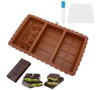 3 in 1 Chocolate Moulds Silicone, Non-Stick Deep Square Diamond Chocolate Bar Molds with Dropper and Spatula, Break Apart Molds for Sweet Candy DIY Baking