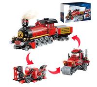 3 in 1 City Train Building Kit, 305 PCS Locomotive Motorcycle Tractor Creative Model Building Toys for Adults