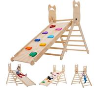 3 in 1 Climbing Frame Set Toddler,Triangle Climbing Frame,Foldable Wooden Climber Ladder & Sliding Ramp Kids,Montessori Play Gym,Climbing Toys Indoor Outdoor,Gift For For Girls and Boys