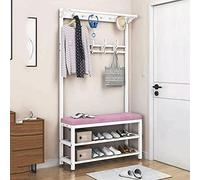 3-in-1 Coat Rack & Shoe Storage Bench Space-Saving Freestanding Entryway with Removable Hooks Multi-Level Shoe Rack 80x33x170cm