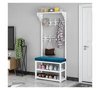 3-in-1 Coat Rack Stand with Shoe Bench, 8 Hooks Hall Tree Organizer, Free Standing Entryway Storage Shelf, Metal Frame Coat Hanger for Hallway & Bedroom (White, 100x30x172cm)