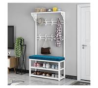 3-in-1 Coat Rack Stand with Shoe Bench and 8 Hooks, Free Standing Entryway Organizer, Metal Frame Storage Shelf for Hallway & Bedroom, White (100 * 30 * 172cm)