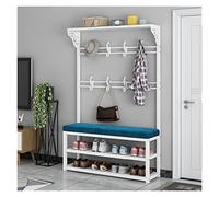 3-in-1 Coat Rack Stand with Shoe Bench, Entryway Organizer with 8 Hooks, Free Standing Metal Frame Coat Hanger & Storage Shelf for Hallway & Bedroom (White, 100x30x172cm)