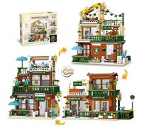 3-in-1 Coffee Shop Building Blocks Set, Convertible Café Bricks Toy with Balcony, Decor & Mini-Figures for 16+ and Collectors, Compatible with Major Brick Brands