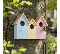Garden Mile® Novelty 3 In 1 Wooden Wild Garden Bird Houses Nesting Box Predator Proof Small Birds Sparrows, Tits Robin Nester Garden Ornament