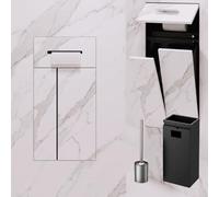 3-in-1 Concealed Toilet Paper Holder, 304 inless Steel, Tileable Bathroom Module with Hidden Trash Can & Brush Holder, Black, Ideal for Home, Kitchen, Office Use
