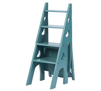 3 in 1 Convertible Folding Step Stool Portable Wooden Ladder Chair Multi Function 4 Step Stool for Home & Library Flower Pot Holder (Color: Green Size: 47x35x9)