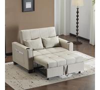 3-In-1 Convertible Pull-Out Sleeper with 3-Position Adjustable Backrest, 2 Seater Sofa Bed for Compact Room, 140L x 96W x 97H cm, Beige Aosom UK