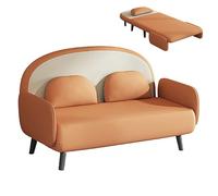 3-in-1 Convertible Sofa Bed with Ergonomic Design, Foldable 5-Level Backrest, Cat Scratching Cloth, Solid Wood Legs, 250kg Capacity, Single Chair (Orange, 195 * 90 * 26cm)