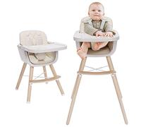 3-in-1 Convertible Wooden High Chair, High Chairs for Babies and Toddlers, Baby High Chair with Adjustable Legs & Dishwasher Safe Tray, Made of Sleek Hardwood & Premium Leatherette, Beige Color